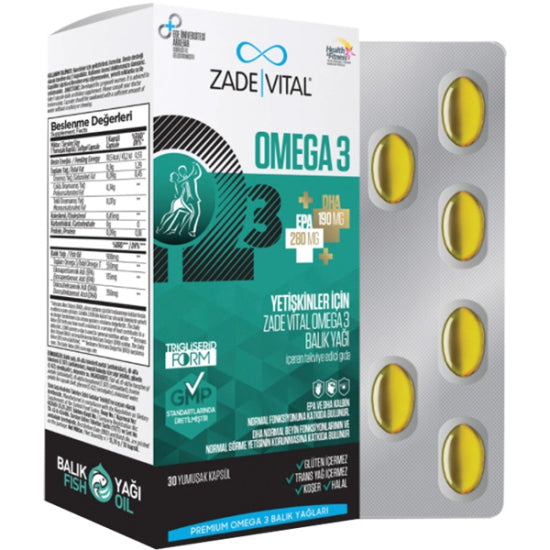 Zade Vital Omega 3 Balık Yağı Premium Adults 30 Kapsül (Yetişkinler İçin)