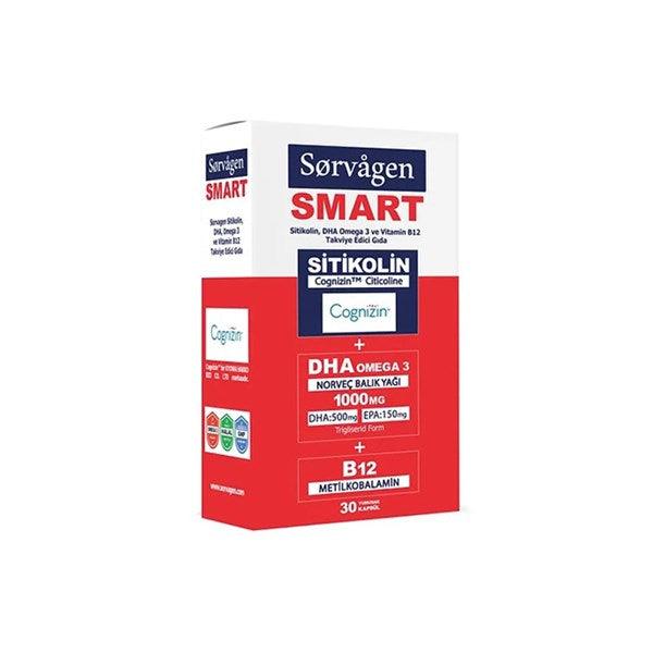 Sorvagen SMART 30 Kapsül ( Sitikolin DHA Omega 3 ve B12 İçeren Takviye Edici Gıda )