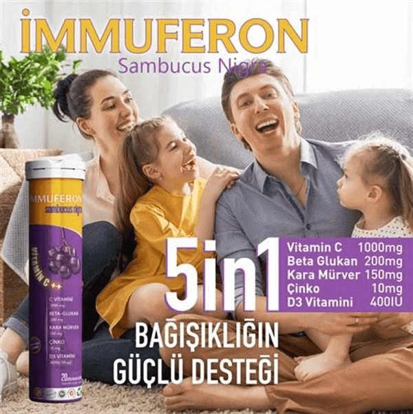 Immuferon Sambucus Nigra, Vitamin C, BetaGlukan Efervesan Tablet 20li - Farmareyon
