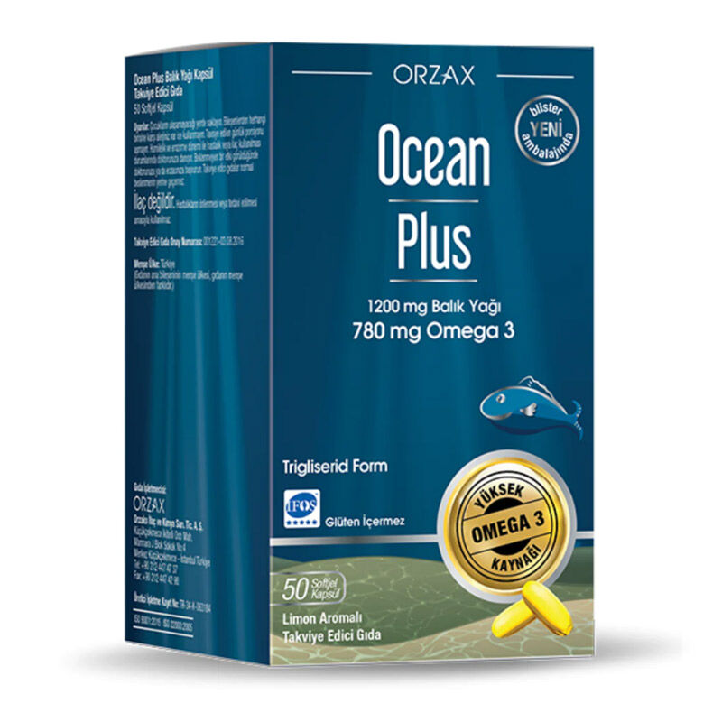 Ocean Plus 1200 mg 50 Softjel Kapsül (Balık Yağı Limon Aromalı)