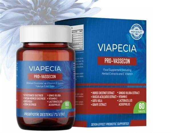 Viapecia Pro-Vassecon Bitkisel Ekstreler ve Vitamin E İçeren Takviye Edici Gıda 60 Tablet - Farmareyon