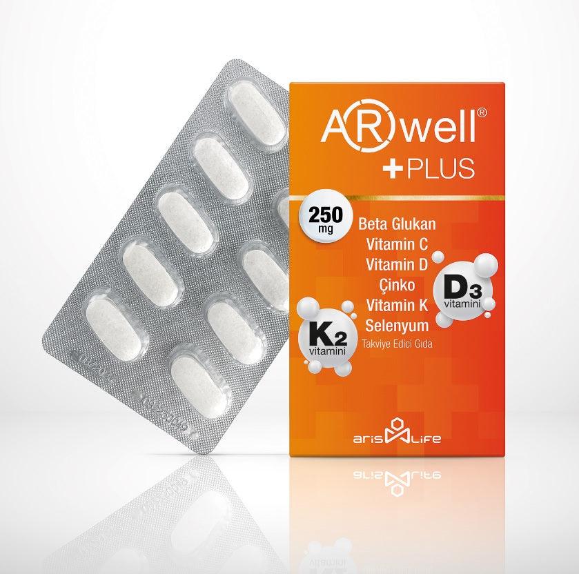 ARwell Plus Beta Glukan, Vitamin C, Vitamin D, Çinko, Vitamin K, Selenyum 30 Tablet