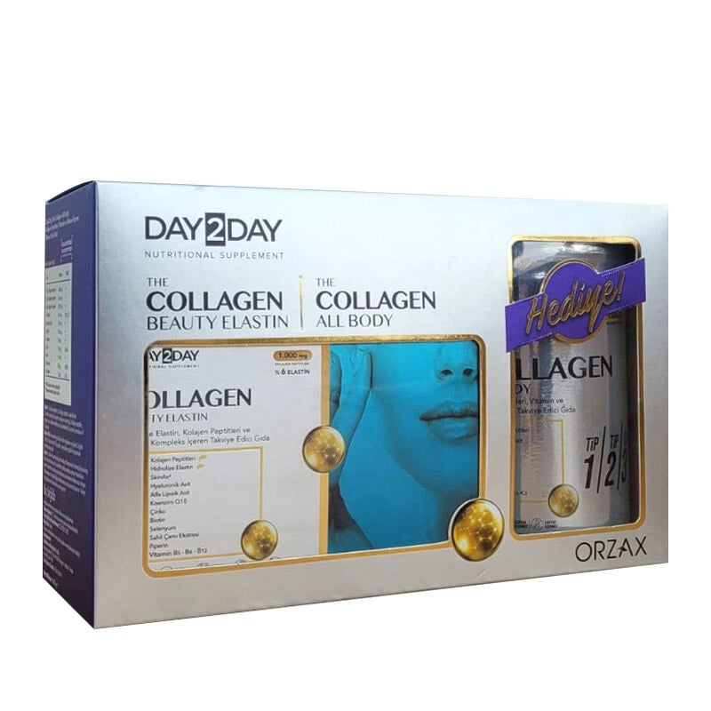 Day2Day Collagen Beauty Elastin 30 Tablet & (100 gr/10 Doz) Collagen Body Tip 1,2,3 HEDİYE