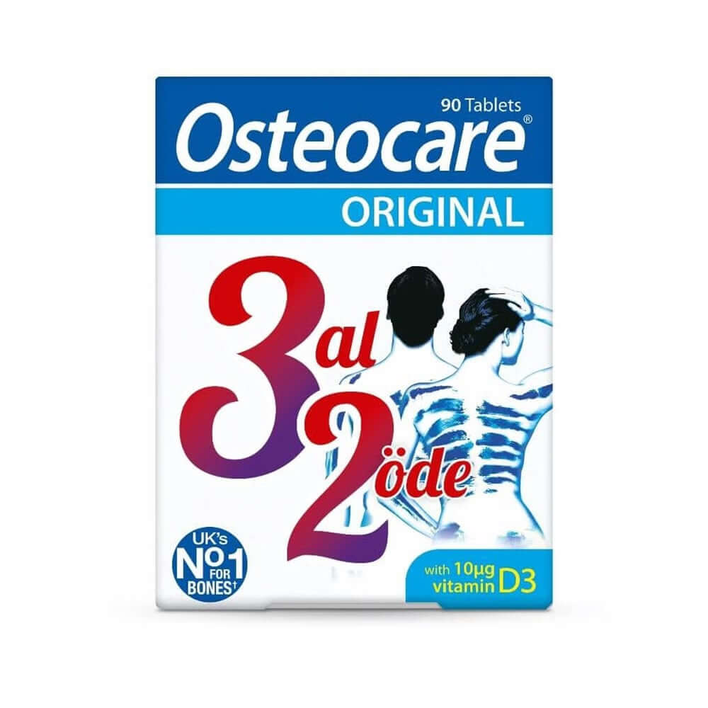 Vitabiotics Osteocare 90 Tablet 3 Al 2 Öde-Vitabiotics Osteocare 90 Tablet 3 Al 2 Öde Vitamin ve Mineraller İçeren Takviye Edici Gıda. İçerik: Her 2 tablet için; Kalsiyum 800 mg Bakır 1000 mcg Magnezyum 250 mg Bor 0,6 mg Çinko 10 mg Selenyum 50 mcg Vitami